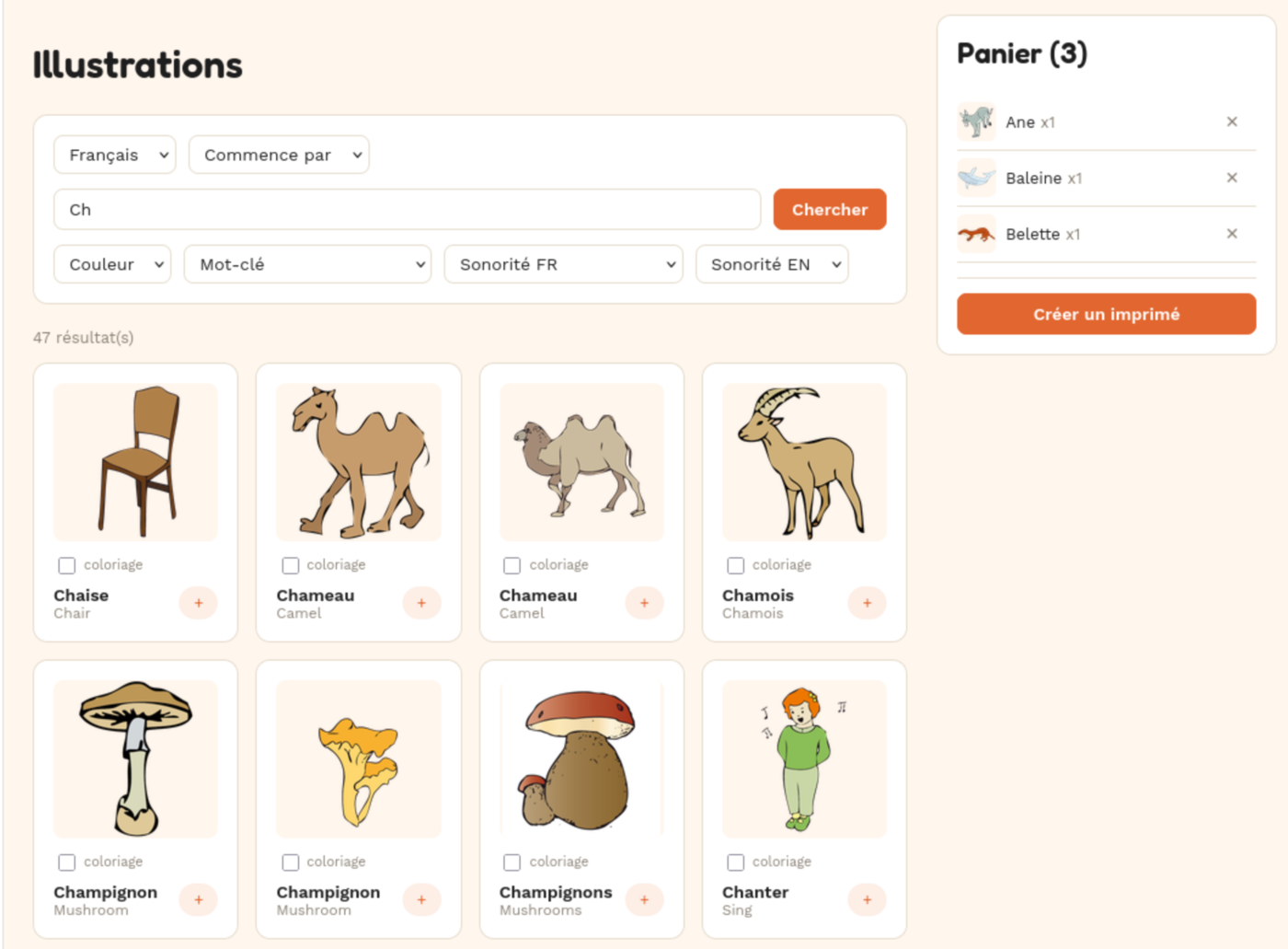 Recherche d'illustrations Jolicours avec filtres et panier